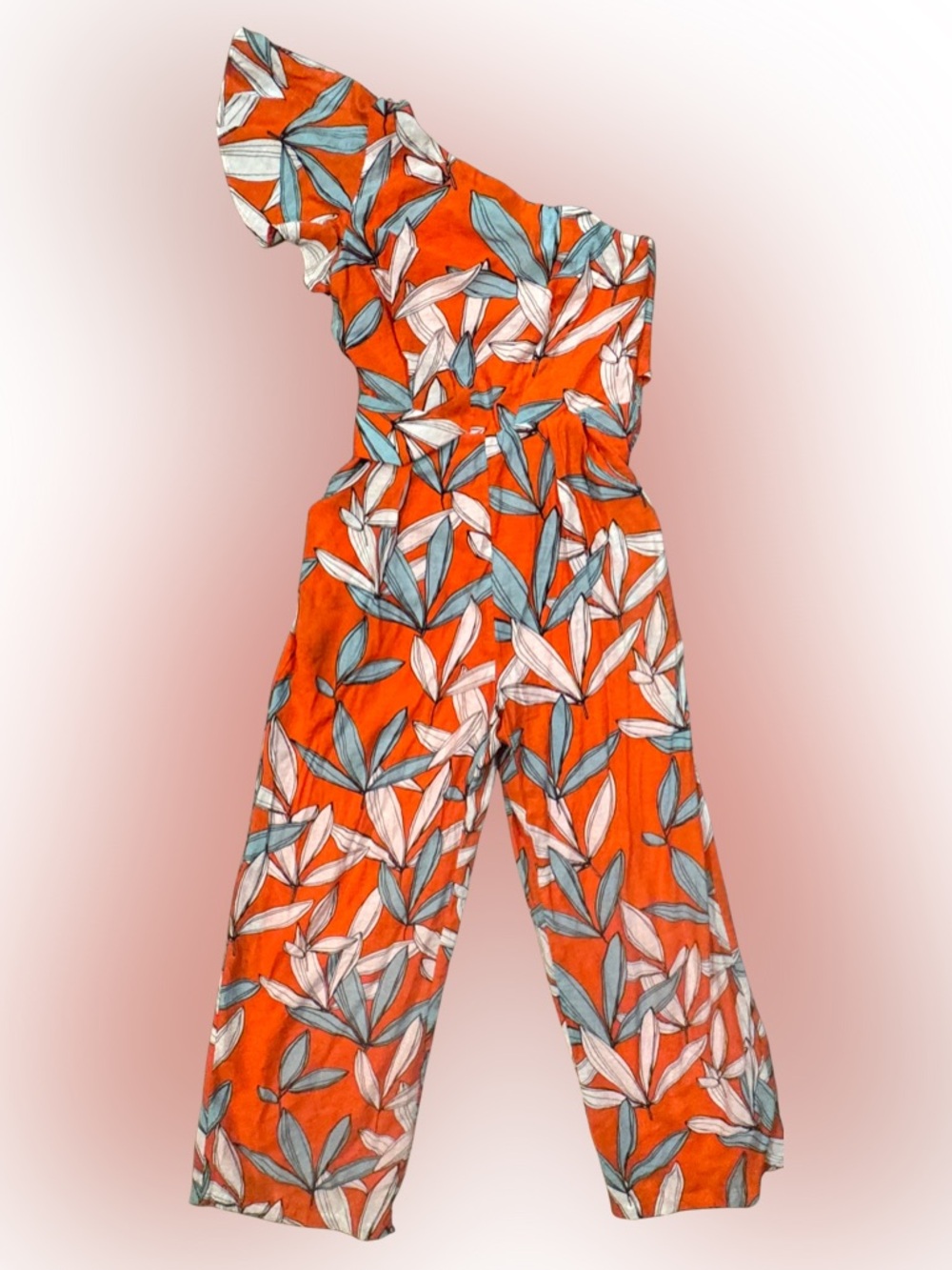 Orange Tropical Leaf Assymetric Jumpsuit